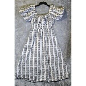 Maeve Anthropologie Dress XS White Black Stripe Puff Sleeve Square Neck Pockets